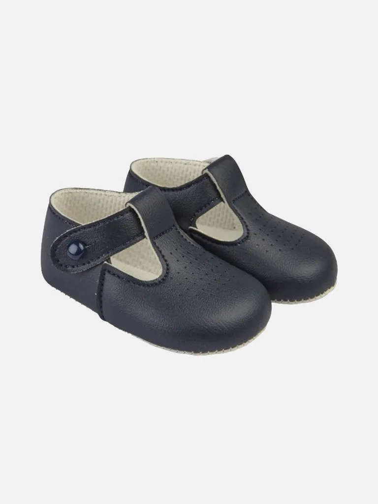 Baypods Soft Sole Boys T-Bar Hole Punched Shoe - Navy Blue