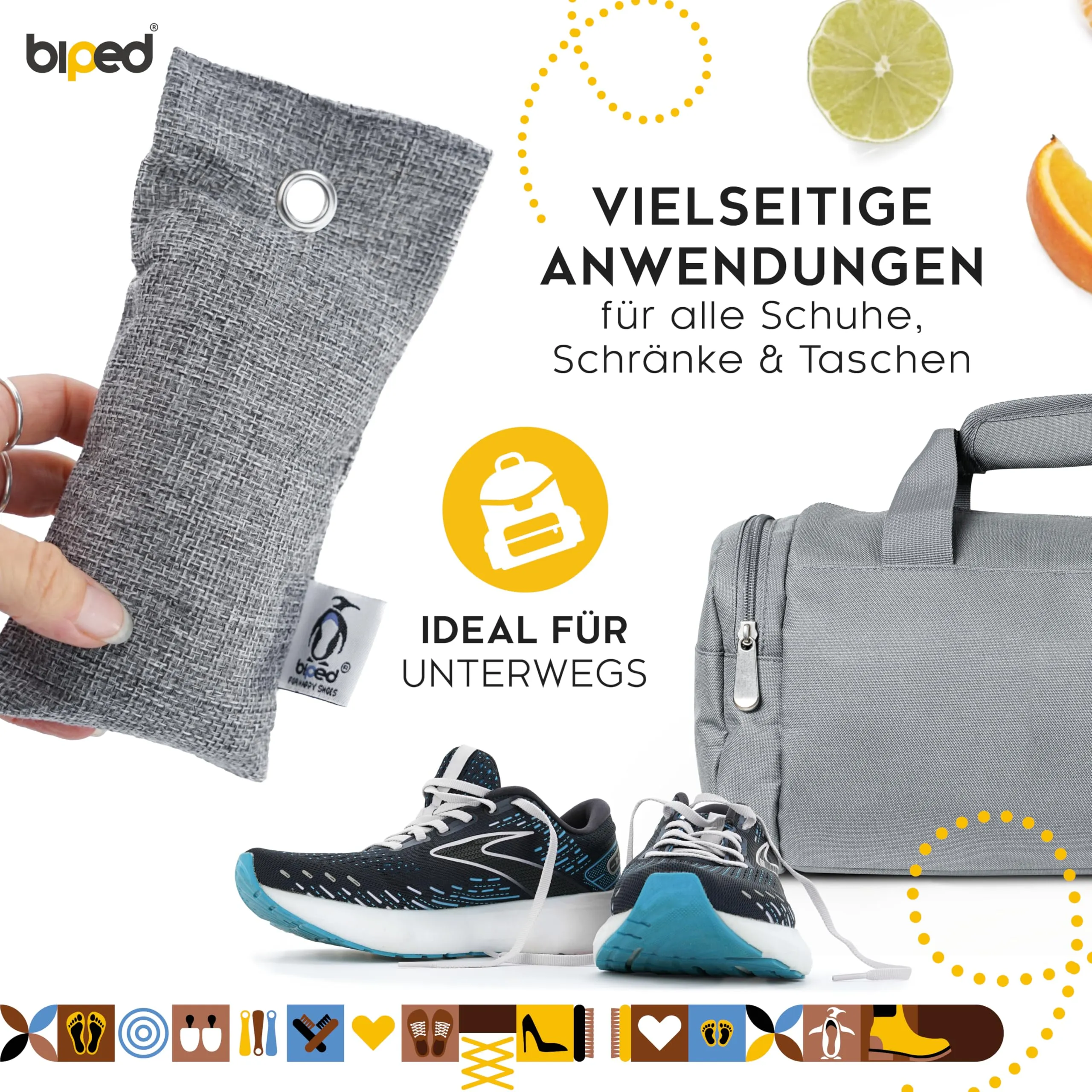 biped FRESH! Shoe deodorant against odor and sweat - shoe cushion with bamboo activated carbon and citrus scent - odor remover for all shoes and sports bags z2812 (6 pieces) 1 piece (pack of 6)