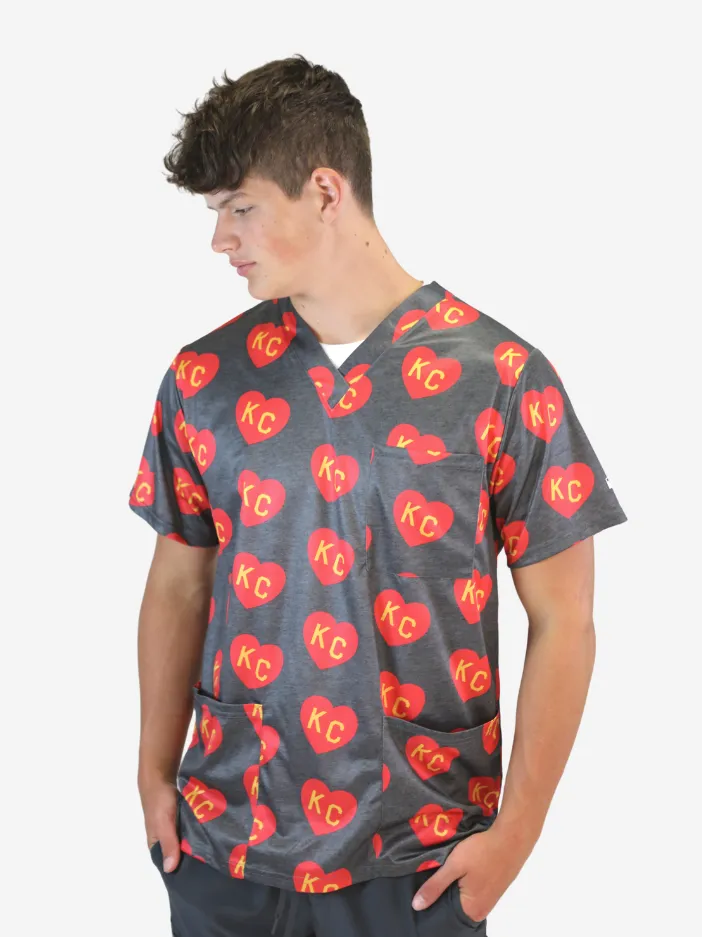 Men's "All-Over KC Heart" Scrub Top