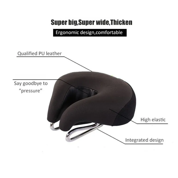 Noseless Bicycle Saddle Mountain Bike Thickened  Soft Cushion(Black)