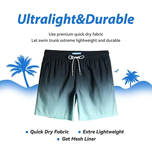Swim Trunks for Men Quick Dry Beach Swimwear Shorts for Swim Pool Water Park Gradient Green