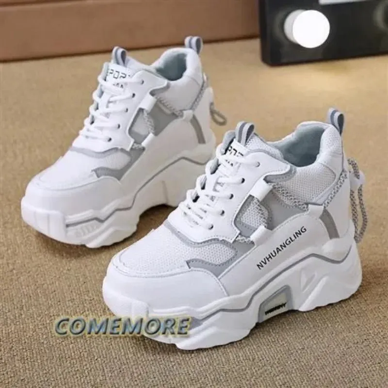 Women's Sneakers Purple Wedge Breathable Mesh, Platform Sole